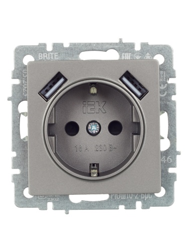 BRITE Роз. с з/к/ш 16А с USB A+A 3,1А РЮш10-2-БрС сталь IEK | код BR-R14-16-U21-D31-K46 | IEK фото 3 BRITE Роз. с з/к/ш 16А с USB A+A 3,1А РЮш10-2-БрС сталь IEK | код BR-R14-16-U21-D31-K46 | IEK фото 3