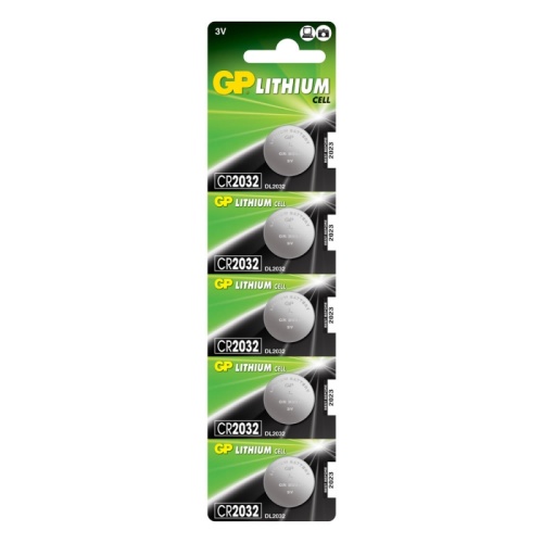 Литиевые дисковые батарейки GP Lithium CR2032 - 5 шт., каждая в своем отрывном блистере CR2032-2C5 (цена указана за 1 шт.) | код 4891199001147 | GP Batteries