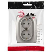 Розетка Серия 12 12-2106-16 , 2X2P+E Schuko, 16А-250В, титан | код Б0065706 | ЭРА