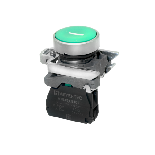 Кнопка плоская зеленая, маркировка I, 1NO, IP65, металл MTB4-BA31521 | код 137124 | MEYERTEC