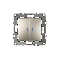 Выключатель двойной с подсветкой, 10АХ-250В, Эра12, шампань,12-1105-04 | код Б0014660 | ЭРА