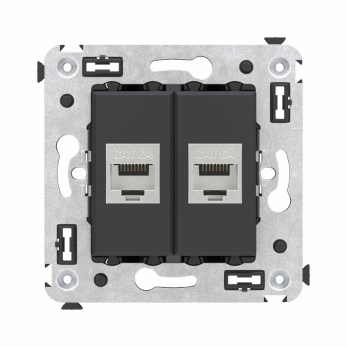 Компьютерная розетка RJ-45 без шторки в стену, кат.6А двойная экранированная, Avanti, Черный матовый | код 4412774 | DKC