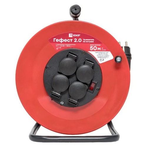 Удлинитель на катушке "Гефест 2,0" 4 гнезда 50м с заземлением и предохранителем КГ 3*2,5 16А/3,5кВт IP44 PROxima | код UKG02-16-R325-4-50-IP44 | EKF фото 5