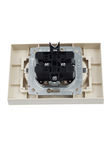 BRITE Розетка 2-местная с заземлением с защитными шторками 16А в сборе РСш12-3-БрКр бежевый | код BR-R24-16-K10-F | IEK фото 5