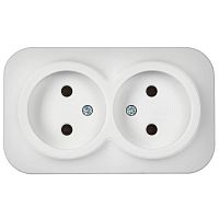 GLORY Розетка 2-местная для открытой установки без заземления без защитных шторок 10А РС22-2-ХБм белый матовый IEK | код ERH20-K01M-10 | IEK