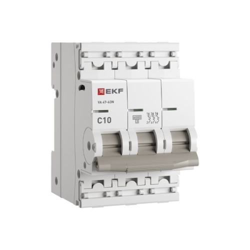 Выключатель автоматический модульный 3п C 10А 6кА ВА 47-63N PROxima | код M636310C | EKF фото 2