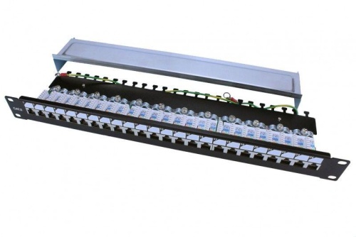 Патч-панель PP3-19-24-8P8C-C6-SH-110D 19дюйм. 1U 24 порта RJ45 полн. экран. кат.6; Dual IDC ROHS черн. | код 246048 | Hyperline