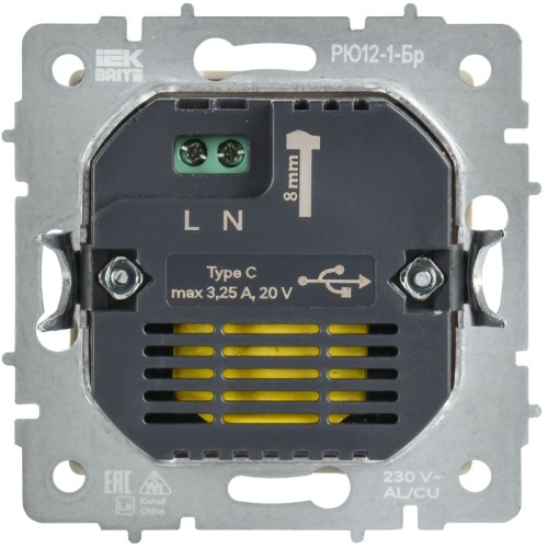 BRITE Розетка USB C 65Вт высокоскоростная зарядка РЮ12-1-БрА алюминий IEK | код BR-U13-065-K47 | IEK фото 5