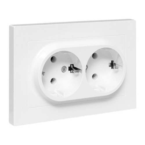 Эпика Механизм розетки двойной 16А с заземлением без шторок с рамкой белый EKF | код UP1-SOW-210 | EKF