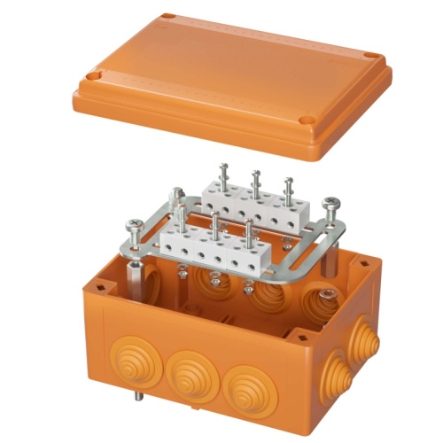 Коробка пластиковая FS с кабельными вводами и клеммниками, IP55, 240х190х90 мм, 8р, 450V, 32A, 10 мм2, нерж.контакт | код FSK41810 | DKC
