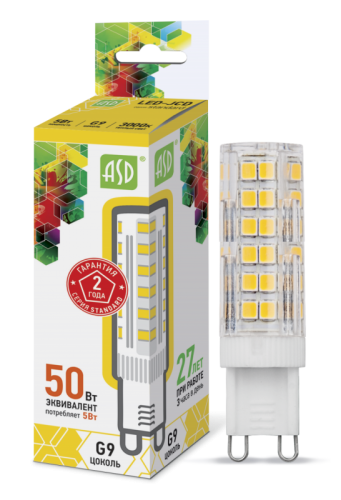 Лампа светодиодная LED-JCD-standard 5Вт 230В G9 3000К 450Лм ASD | код 4690612004594 | ASD