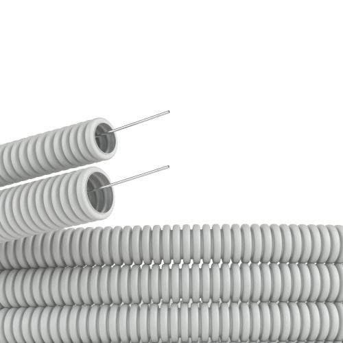 Труба ПВХ гибкая гофрированная д.25мм сверхтяжелая с протяжкой 50м серая | код 91525+ | DKC