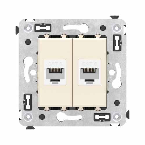 Компьютерная розетка RJ-45 без шторки в стену, кат.6 двойная, Avanti, Ванильная дымка | код 4405694 | DKC