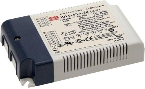Источник питания AC-DC, 45Вт, вход 90…295В AC, 47…63Гц/125…417В DC, ККМ, выход 60В/0.75А, изоляция 3750В AC, в кожухе 120х75х25мм, -20…+80С (корпус), димминг 0...10 В/ШИМ, доп. выход 12В/50мА | код IDLV-45A-60 | MeanWell
