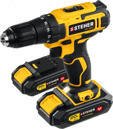 Дрель-шуруповерт 20 В, 40 Нм, 2 АКБ (2 Ач), кейс | код CD-200-2 | Steher