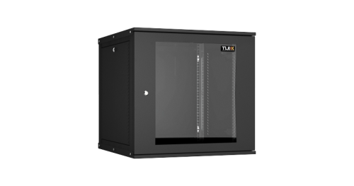 Настенный разборный шкаф TLK 19, 12U, стеклянная дверь, Ш600хВ569хГ600мм, 2 пары монтажных направляющих, черный | код TWI-126060-R-G-BK | TLK