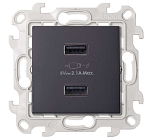 Зарядное устройство розетка 2хUSB, графит | код 2411096-038 | Simon