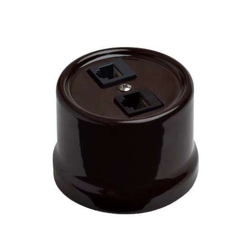 Розетка Лизетта RJ45 информационная двойная, керамика, цвет коричневый | код B1-302-02 | Bironi