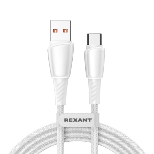 Кабель USB-A – Type-C, 5А, 100Вт, 1м, в белой нейлоновой оплетке REXANT | код 18-7067 | REXANT