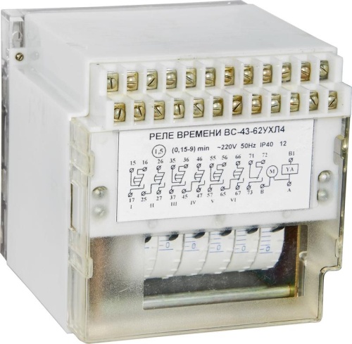 Реле времени ВС-43-6-1 УХЛ4 110В 50Гц 1-60с 6-цепн. с независ. регул. выдержки времени для каждой цепи задержка на вкл. ток контактов исполн. реле 4А 6перекл. с выдержк. времени+1перекл. мгнов. действия Реле и Автоматика A8011-76914503