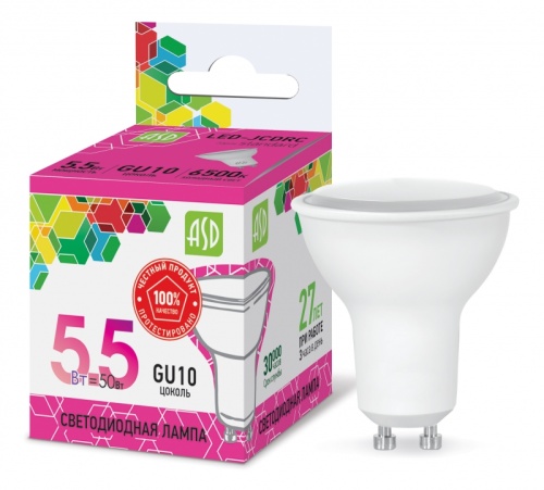 Лампа светодиодная LED-JCDRC-standard 5.5Вт 230В GU10 6500К 495Лм ASD | код 4690612019161 | ASD