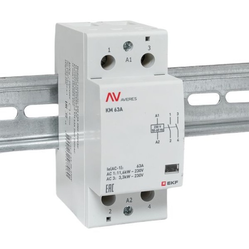 Контактор модульный КМ 63А 2NО 230VAC (2 мод.) AVERES EKF | код km-av-2-63-20-230V | EKF