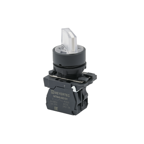 Переключатель на 3 положения с фиксацией и подсветкой, белый, 1NO, 220V AC/DC, IP65, пластик MTB5-AK31713 | код 137288 | MEYERTEC