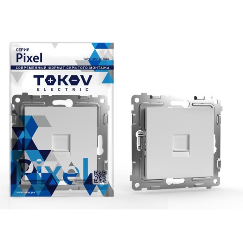 Розетка телефонная 1-м СП Pixel RJ11 механизм бел. | код TKE-PX-RT1-C01 | TOKOV ELECTRIC