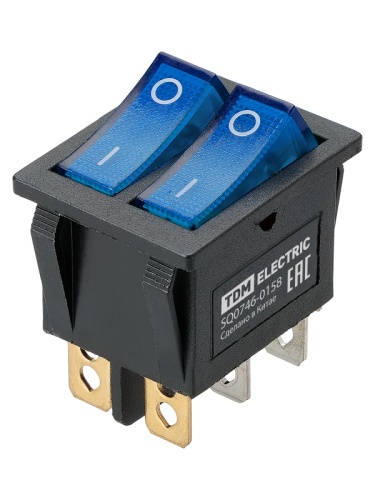 KCD3-221N 250В AC/DC, 1P, 15А, (6с), ON-OFF, черный корпус, две синие клавиши, LED TDM | код SQ0746-0158 | TDM