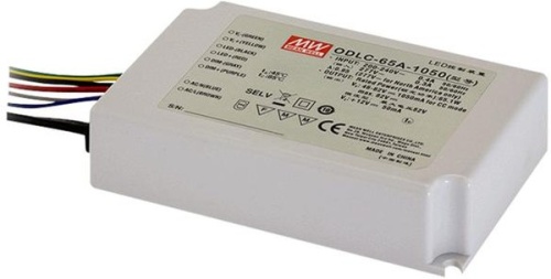 Источник питания AC-DC, 63Вт, вход 180…295В AC, 47…63Гц/254…417В DC, ККМ, выход 27…36В/1750мА, изоляция 3750В AC, в кожухе 130х75х25, -20…+85С (корпус), димминг 0...10 В/ШИМ, доп. выход 12В/50 мА | код ODLC-65A-1750 | MeanWell