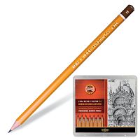 Карандаши чернографитные KOH-I-NOOR 1500, НАБОР 24 шт., 8В-10H, без резинки, металлическая коробка, 1504024001PL | код 181070 | KOH-I-NOOR