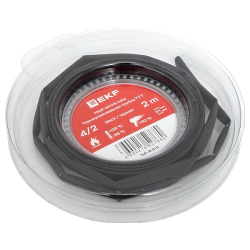 Термоусаживаемая трубка ТУТ нг 4/2 черная ролик 2 м EKF | код tut-4-b-b | EKF фото 3