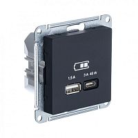 Розетка USB AtlasDesign тип A+C 45Вт QC PD высокоскор. ЗУ механизм карбон | код ATN001029 | Systeme Electric