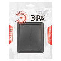 Выключатель Эксперт 11-1205-05 двойной с подсветкой IP20 10АХ-250В ОУ антрацит | код Б0063021 | ЭРА