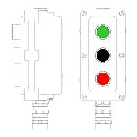 Взрывонепроницаемый пост управления из алюминия LCSD-03-B-MB-L1G(220)x1-P1B(11)x1-P1R(11)x1-PBMB-KA2MHK / 1Ex d IIB T5 Gb / Ex tb II | код LCSD21000105 | DKC