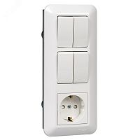 Прима С/У БЛОК: розетка с заземлением + выключатель двухклавишный + выключатель двухклавишный белый | код BK2VR-008B-BI | Systeme Electric