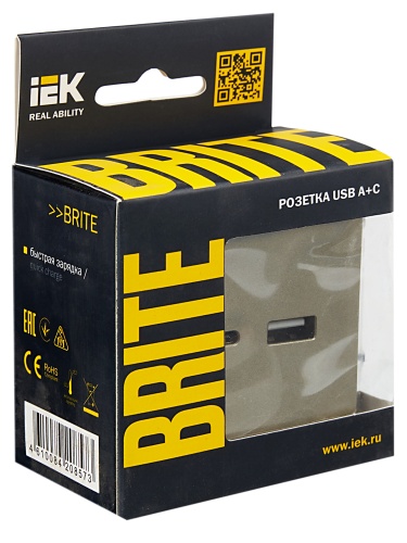 Розетка BRITE USB A+C 18Вт РЮ11-1-БрШ шампань | код. BR-U22-018-K37 | IEK фото 3 Розетка BRITE USB A+C 18Вт РЮ11-1-БрШ шампань | код. BR-U22-018-K37 | IEK фото 3