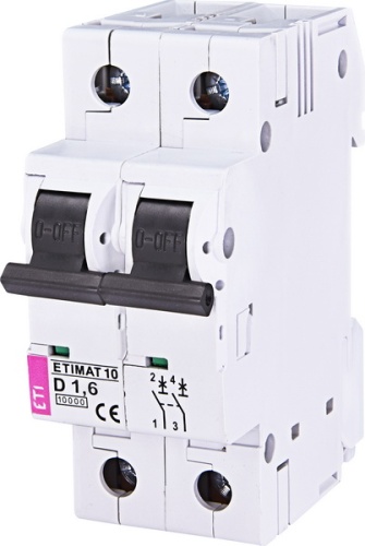 Автоматический выключатель ETIMAT 10 2p D 1,6А (10 kA) | код 002153707 | ETI