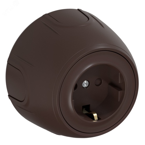 Розетка с заземлением Rotondo, защитные шторки, винтовые контакты, цвет коричневый | код 7700878 | OneKeyElectro