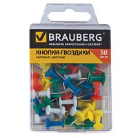 Силовые кнопки-гвоздики BRAUBERG, цветные, 50 шт., в пластиковой коробке, 221117 | код 221117 | BRAUBERG