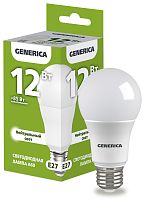 Лампа светодиодная A60 груша 12Вт 230В 4000К E27 GENERICA | код LL-A60-12-230-40-E27-G | IEK