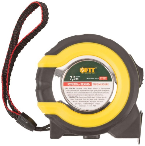Рулетка прорезиненный корпус, двойной стопор ''Техно'' 7,5 м x 25 мм | код 17267 | FIT