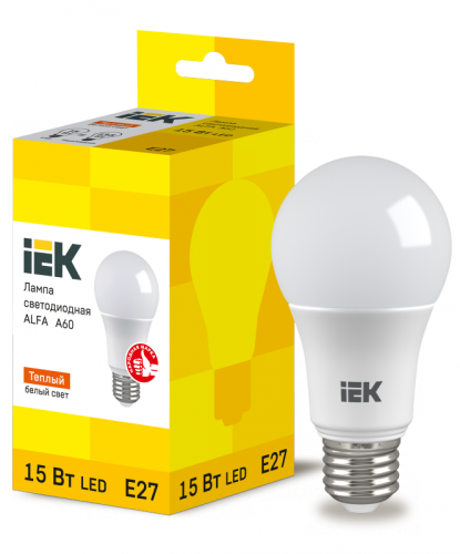 Лампа LED ALFA A60 груша 15Вт 230В 3000К E27 (6шт) IEK | код LLA-A60-15-230-30-E27-6 | IEK