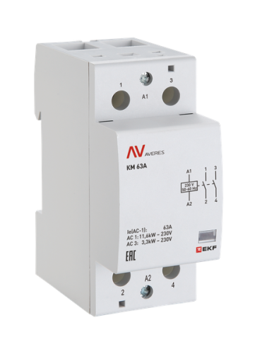 Контактор модульный КМ 63А 2NC 24VAC (2 мод.) AVERES EKF | код km-av-2-63-02-24V | EKF