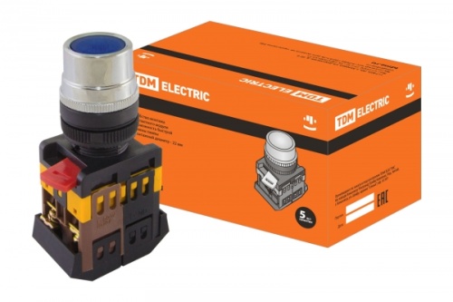 Кнопка ABLF-22 синий d22мм неон/230В1з+1р TDM | код SQ0704-0004 | TDM