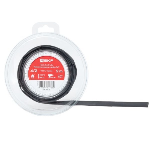 Термоусаживаемая трубка ТУТ нг 4/2 черная ролик 2 м EKF | код tut-4-b-b | EKF фото 5