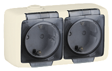 Alfa Розетка двухместная, с пылевлагозащитой, со шторками, с заземляющими контактами, открытой установки, белый | код РА16-252-01 | HEGEL