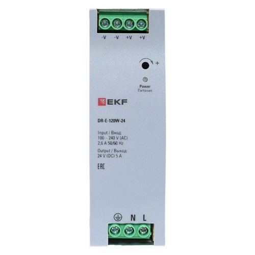 Блок питания на дин рейку 120 вт,Uвх ~ 220 В AC , Uвых - 24 В DC постоянного тока | код DR-E-120W-24 | EKF фото 4 Блок питания на дин рейку 120 вт,Uвх ~ 220 В AC , Uвых - 24 В DC постоянного тока | код DR-E-120W-24 | EKF фото 4