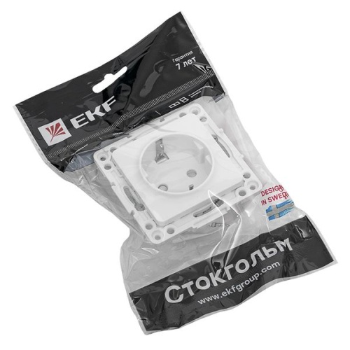 Стокгольм Механизм Розетки 1-местной с/з 16А в/к белый с защ, штор, PROxima | код EYR16-028-20 | EKF фото 3