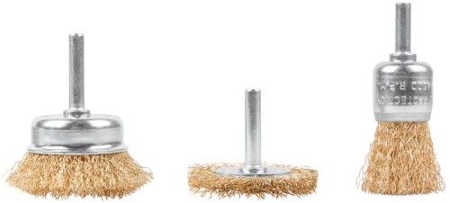 Набор щеток для дрели, 3 шт., Чашки 25, 50 мм, Плоская 50 мм, латунированная витая проволока, блистер, Profi | код 82-926 | FIT фото 2